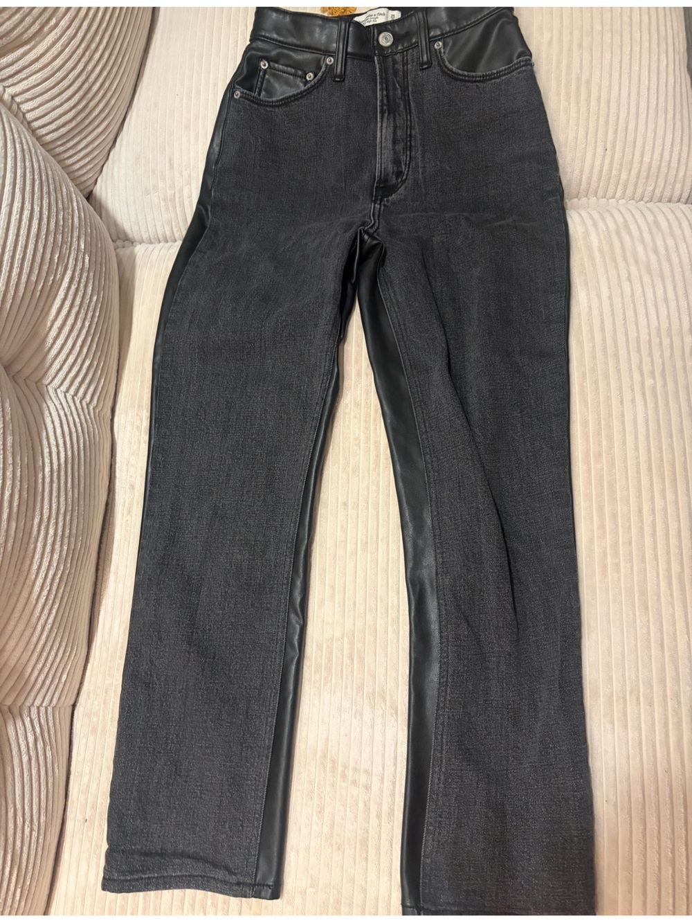 Abercrombie half faux leather half jeans with stretch straight leg high rise